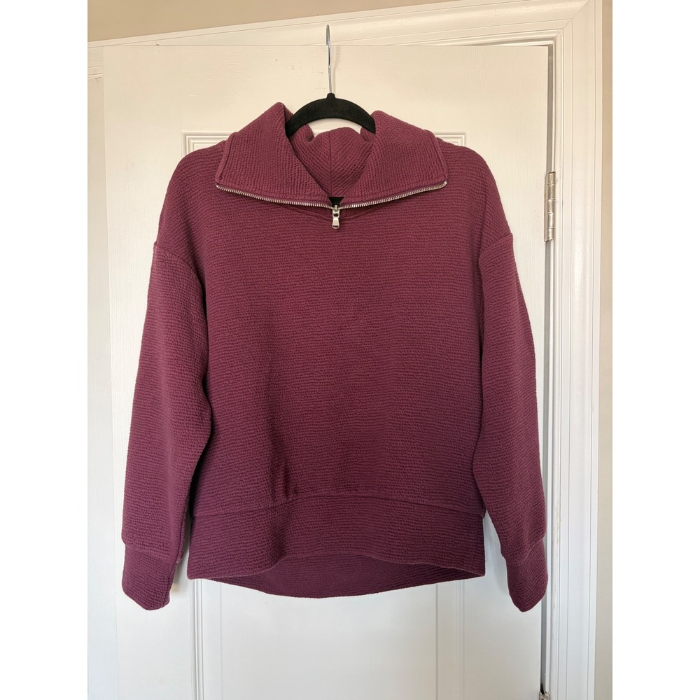 Calia Womens XS Quarter Zip Textured Pullover Sweatshirt Plum Burgundy RN104141